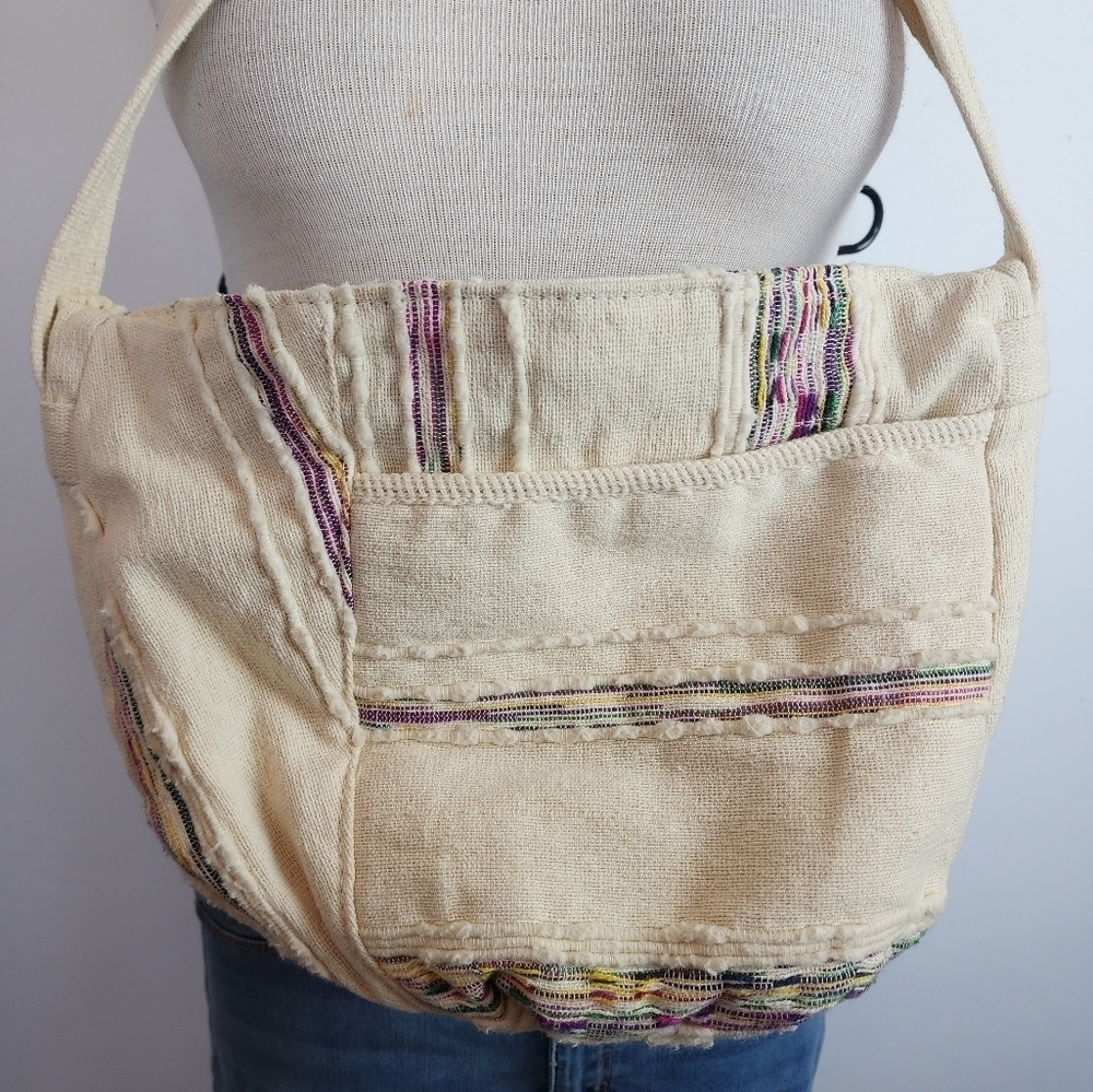 Embroidered Boho Cream Color 100% Cotton Women's Shoulder Bag